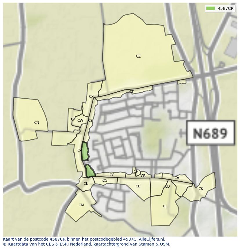 Afbeelding van het postcodegebied 4587 CR op de kaart.