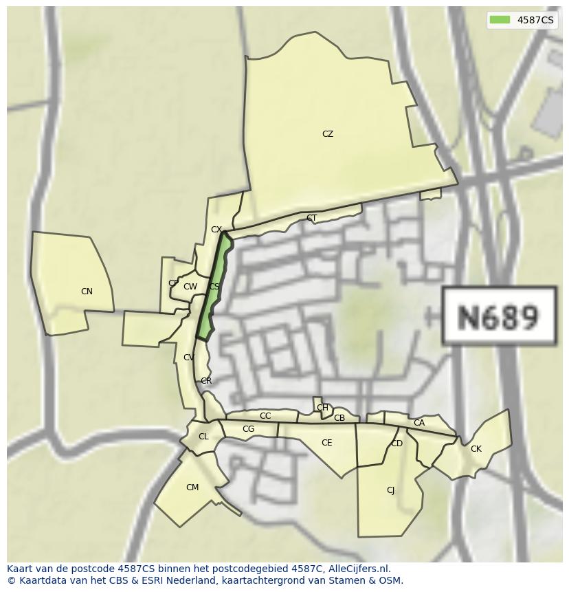 Afbeelding van het postcodegebied 4587 CS op de kaart.