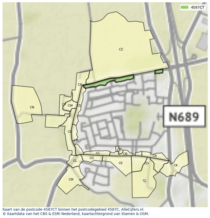 Afbeelding van het postcodegebied 4587 CT op de kaart.