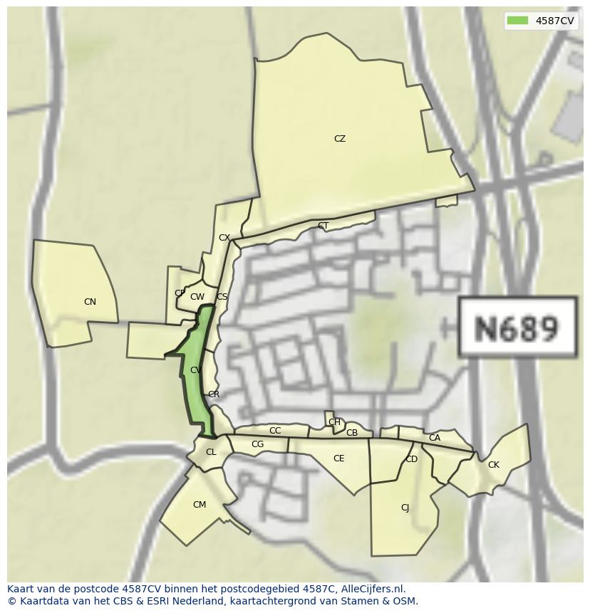 Afbeelding van het postcodegebied 4587 CV op de kaart.