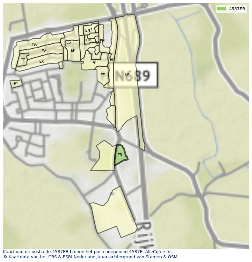 Afbeelding van het postcodegebied 4587 EB op de kaart.