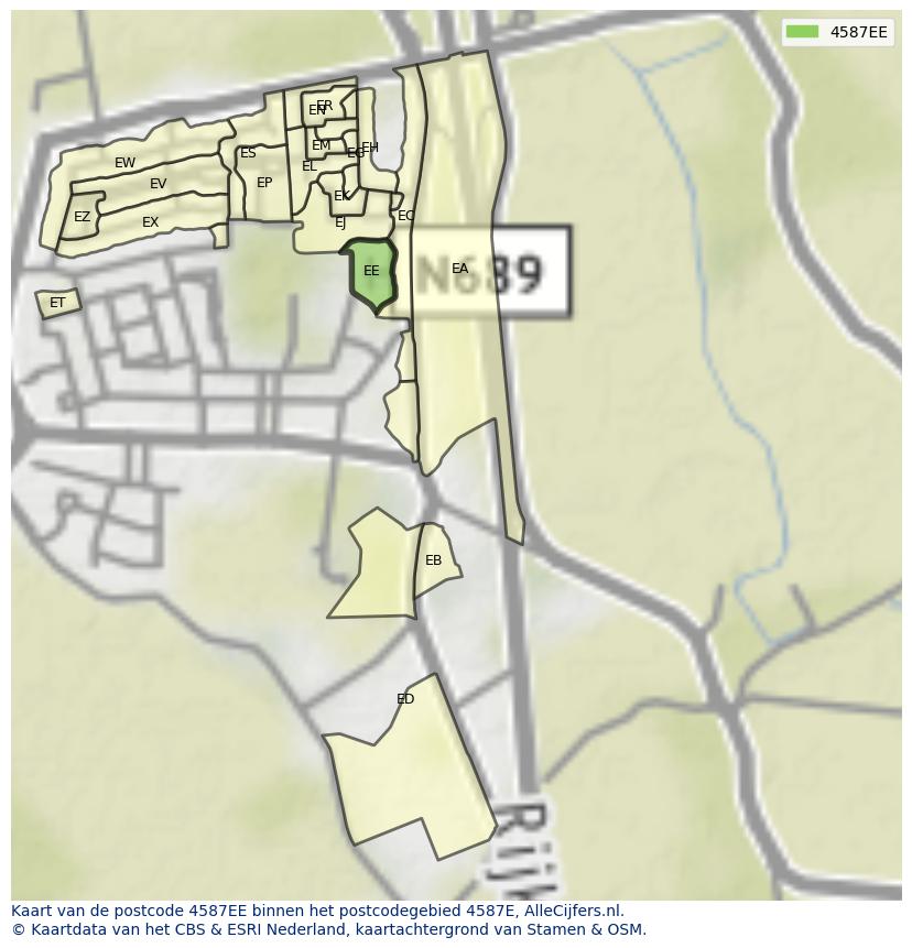 Afbeelding van het postcodegebied 4587 EE op de kaart.