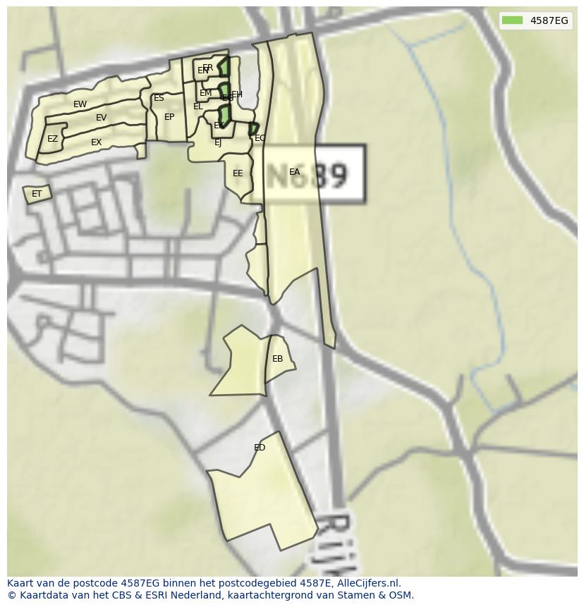 Afbeelding van het postcodegebied 4587 EG op de kaart.