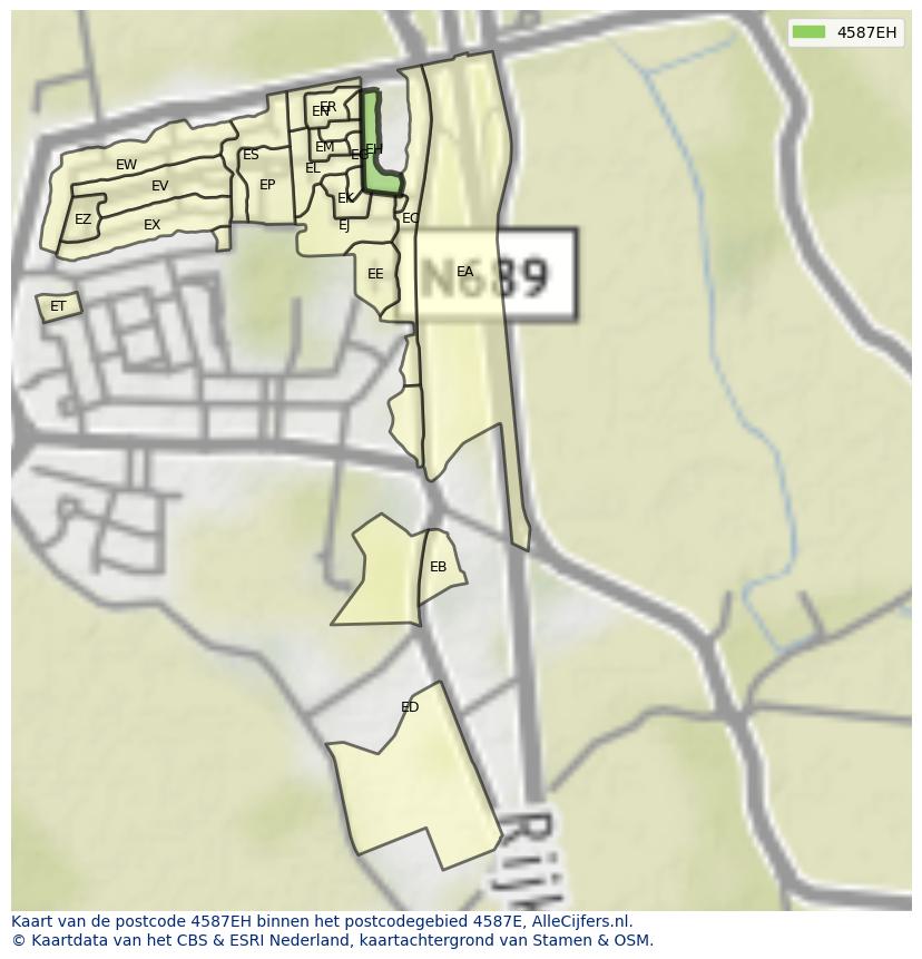Afbeelding van het postcodegebied 4587 EH op de kaart.