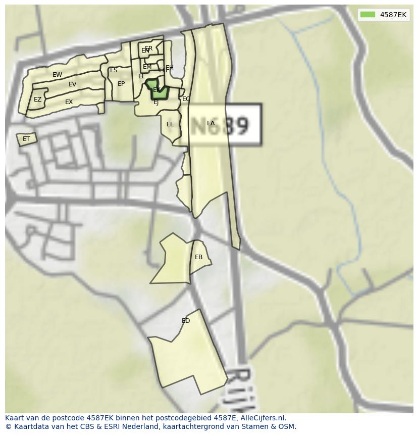 Afbeelding van het postcodegebied 4587 EK op de kaart.