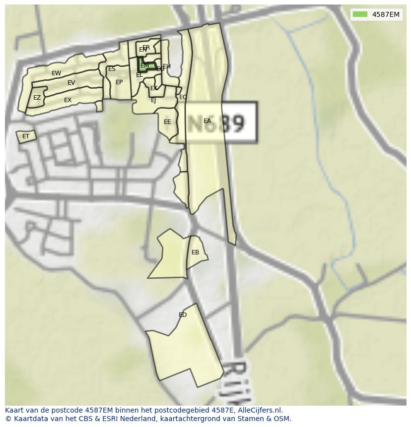 Afbeelding van het postcodegebied 4587 EM op de kaart.