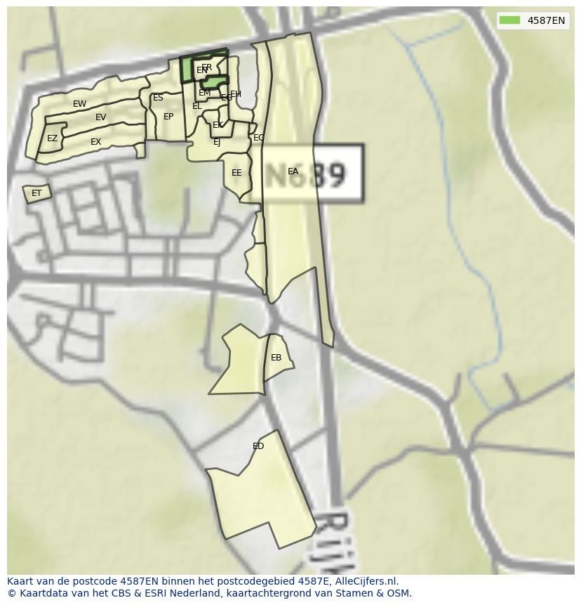 Afbeelding van het postcodegebied 4587 EN op de kaart.