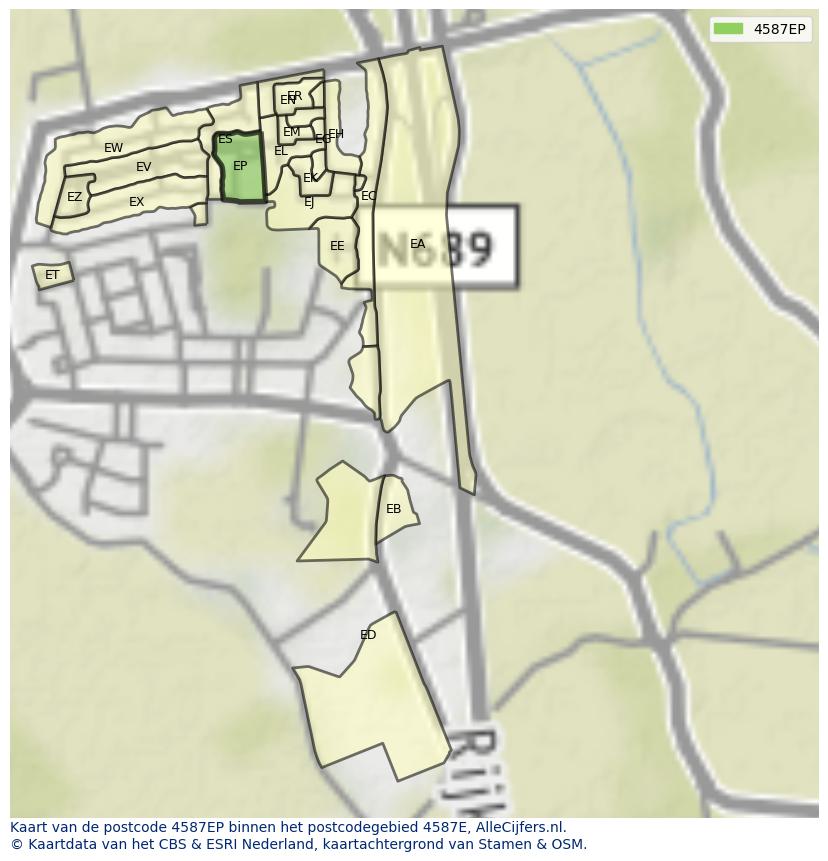 Afbeelding van het postcodegebied 4587 EP op de kaart.