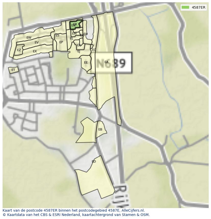 Afbeelding van het postcodegebied 4587 ER op de kaart.