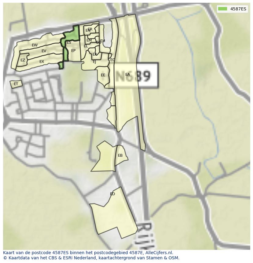 Afbeelding van het postcodegebied 4587 ES op de kaart.