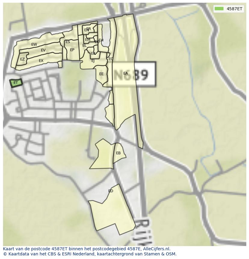 Afbeelding van het postcodegebied 4587 ET op de kaart.