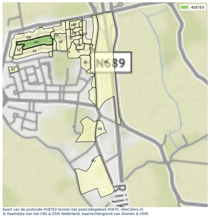 Afbeelding van het postcodegebied 4587 EV op de kaart.