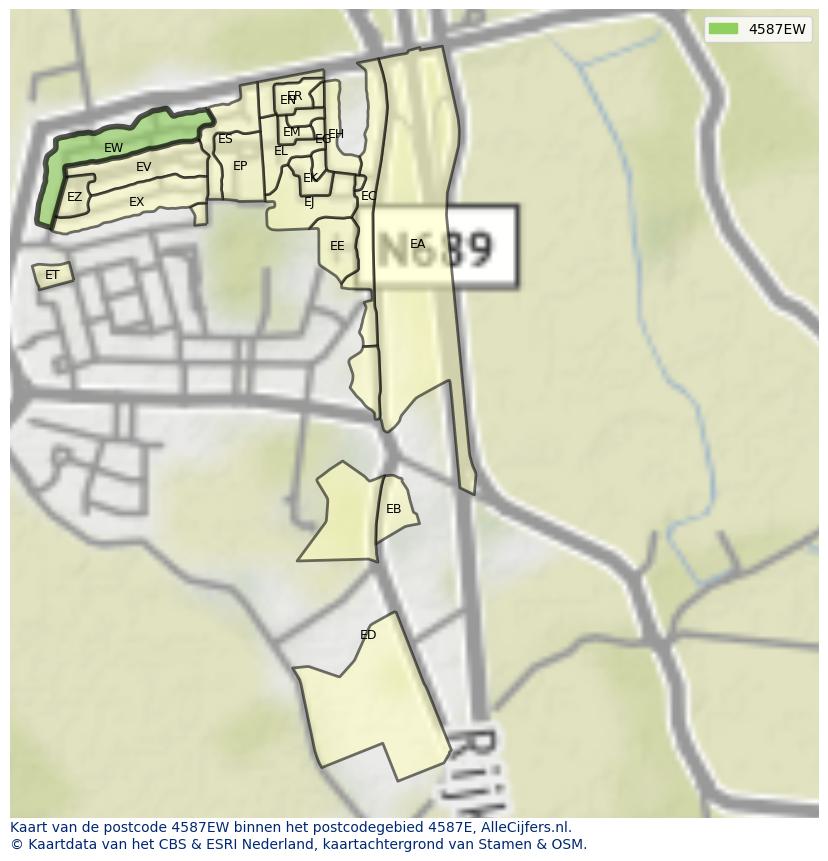 Afbeelding van het postcodegebied 4587 EW op de kaart.