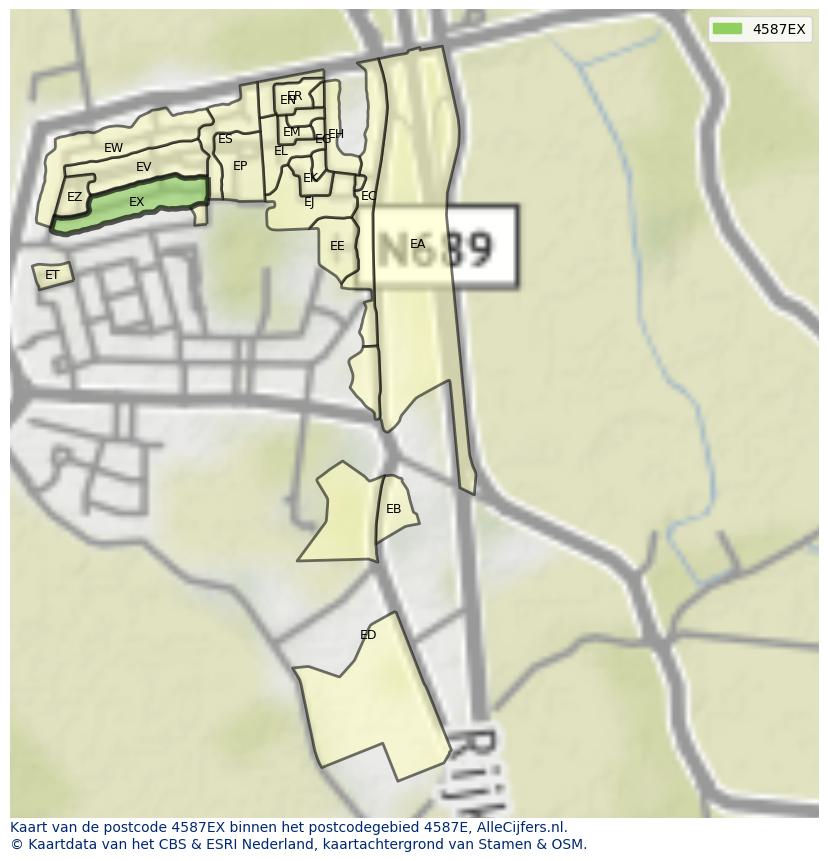 Afbeelding van het postcodegebied 4587 EX op de kaart.