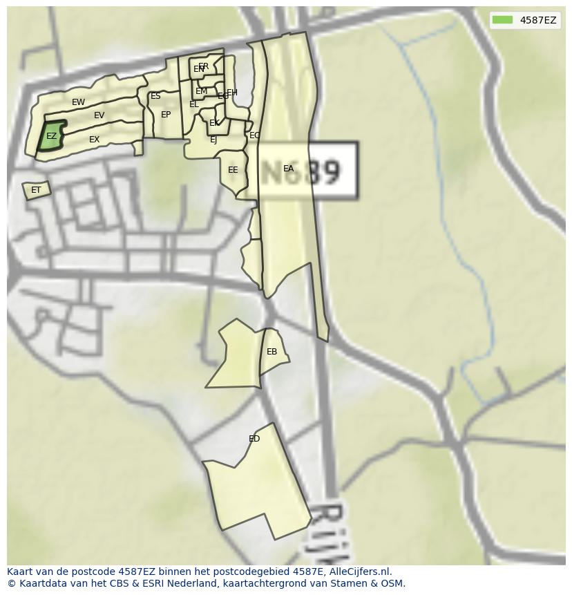Afbeelding van het postcodegebied 4587 EZ op de kaart.