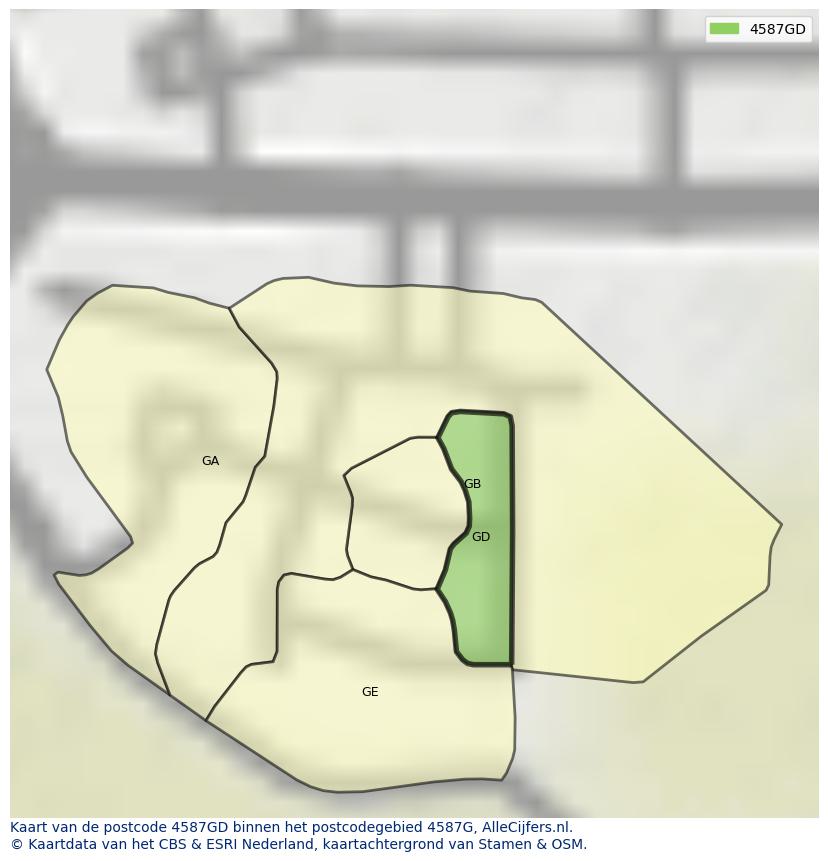 Afbeelding van het postcodegebied 4587 GD op de kaart.