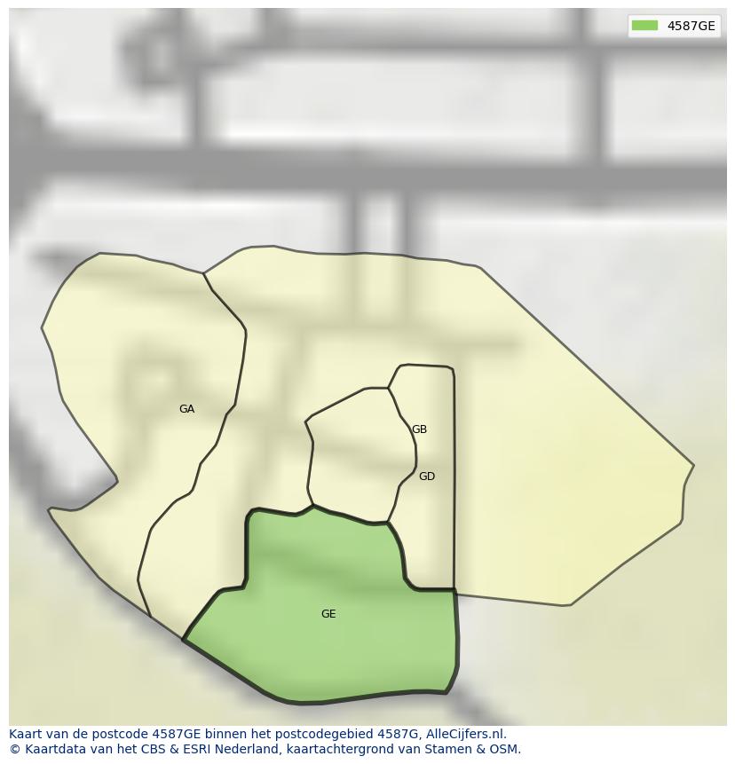 Afbeelding van het postcodegebied 4587 GE op de kaart.