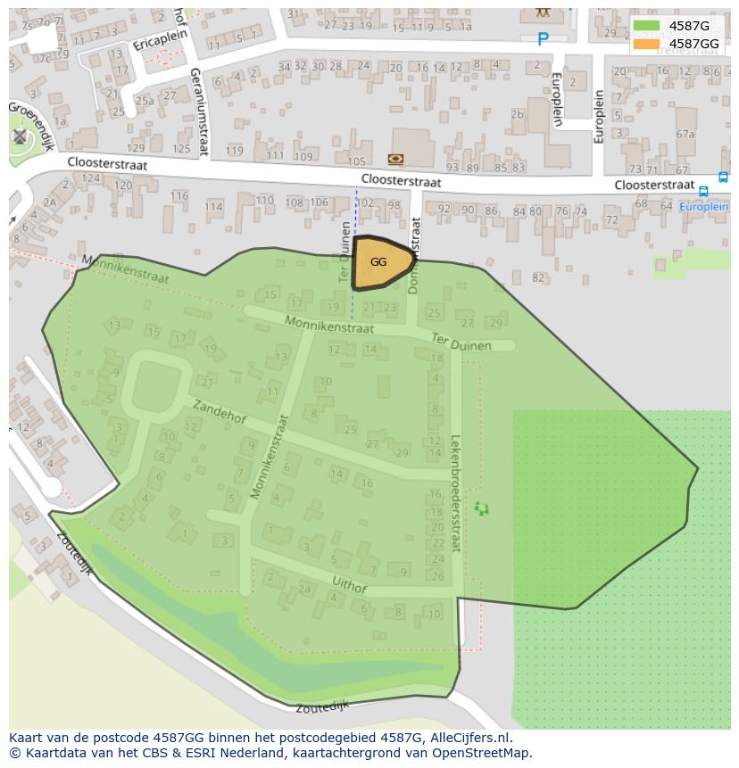 Afbeelding van het postcodegebied 4587 GG op de kaart.