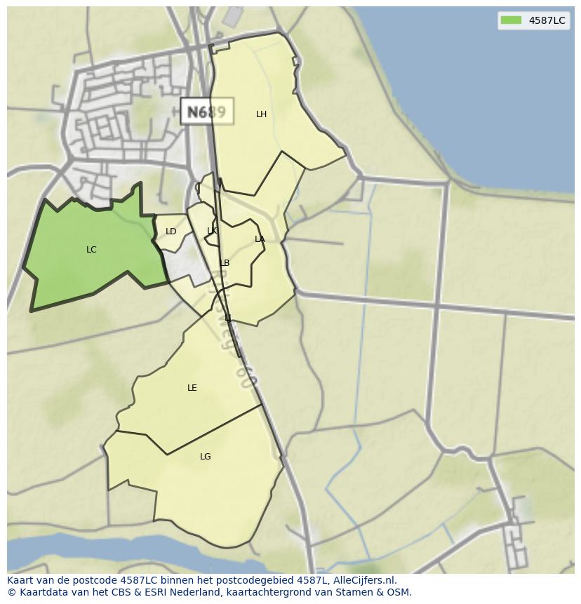 Afbeelding van het postcodegebied 4587 LC op de kaart.