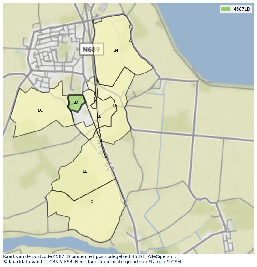 Afbeelding van het postcodegebied 4587 LD op de kaart.