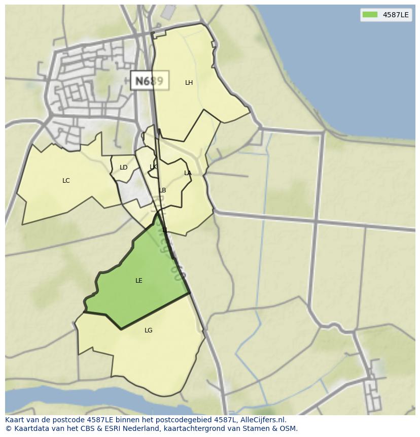 Afbeelding van het postcodegebied 4587 LE op de kaart.