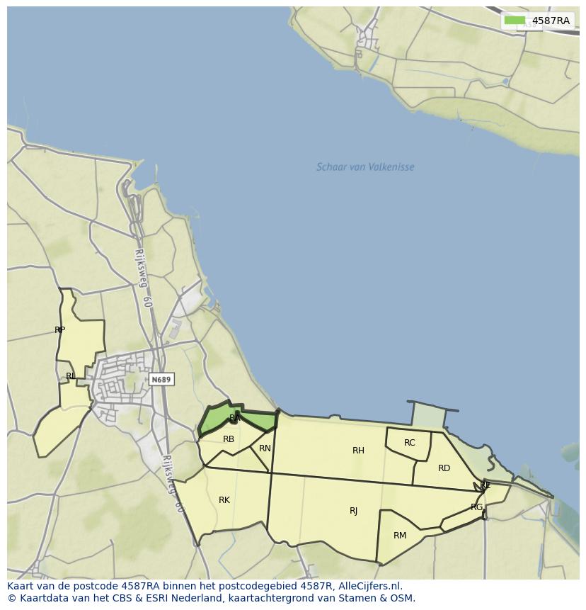 Afbeelding van het postcodegebied 4587 RA op de kaart.