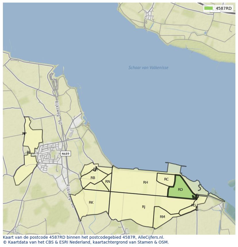 Afbeelding van het postcodegebied 4587 RD op de kaart.