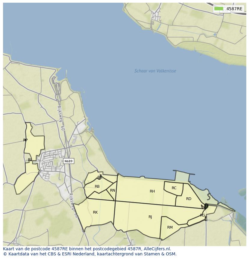 Afbeelding van het postcodegebied 4587 RE op de kaart.