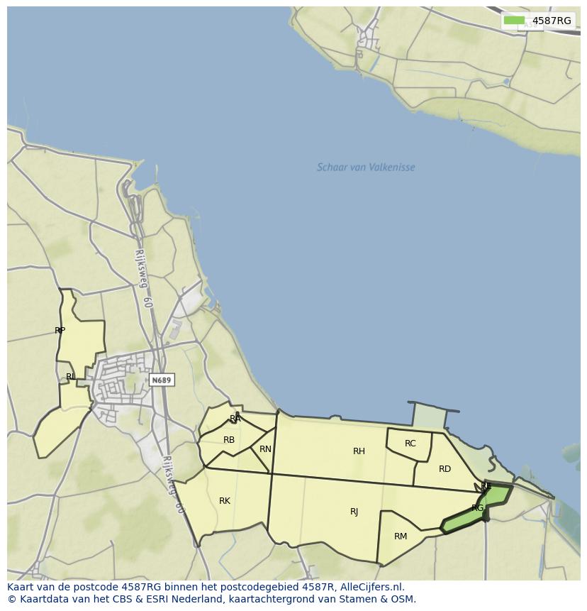 Afbeelding van het postcodegebied 4587 RG op de kaart.