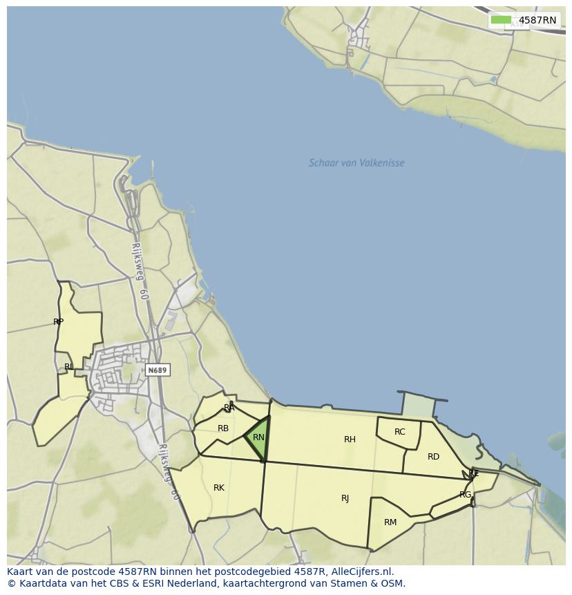 Afbeelding van het postcodegebied 4587 RN op de kaart.