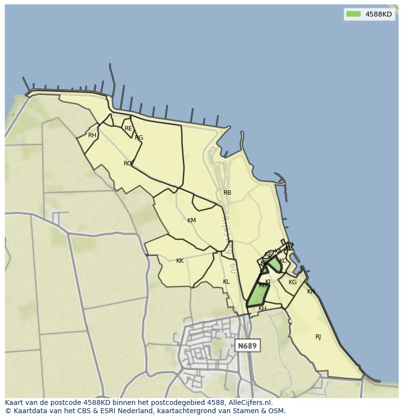 Afbeelding van het postcodegebied 4588 KD op de kaart.