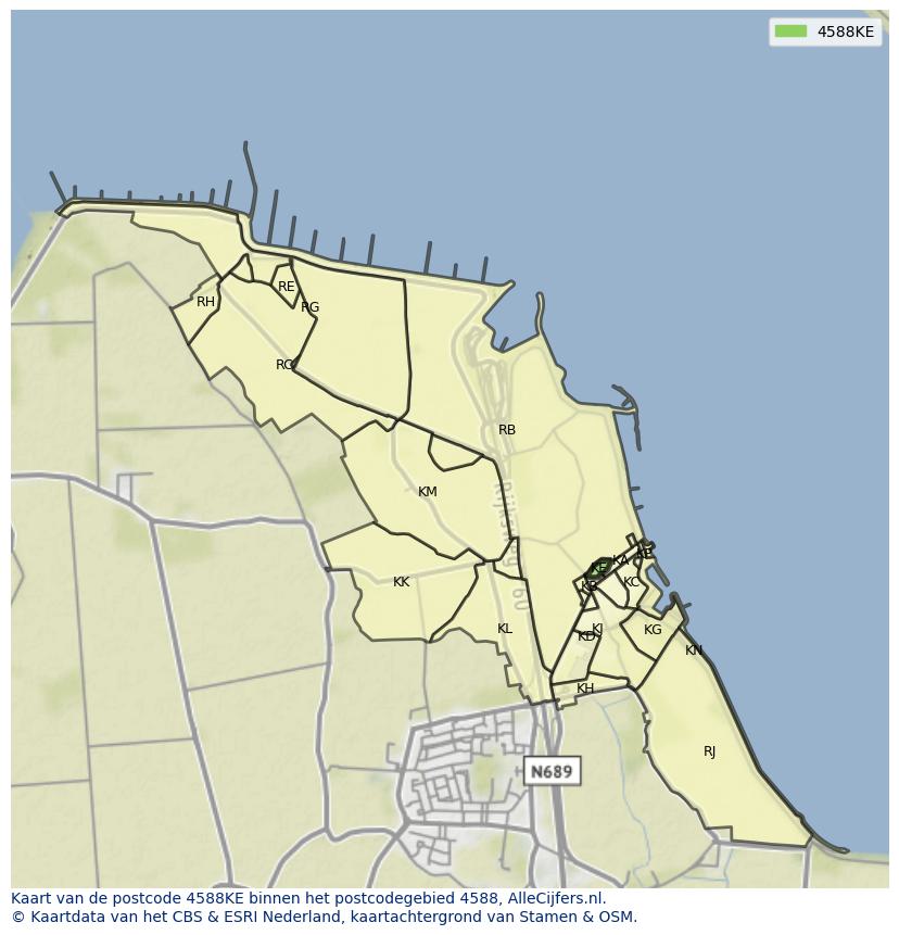 Afbeelding van het postcodegebied 4588 KE op de kaart.