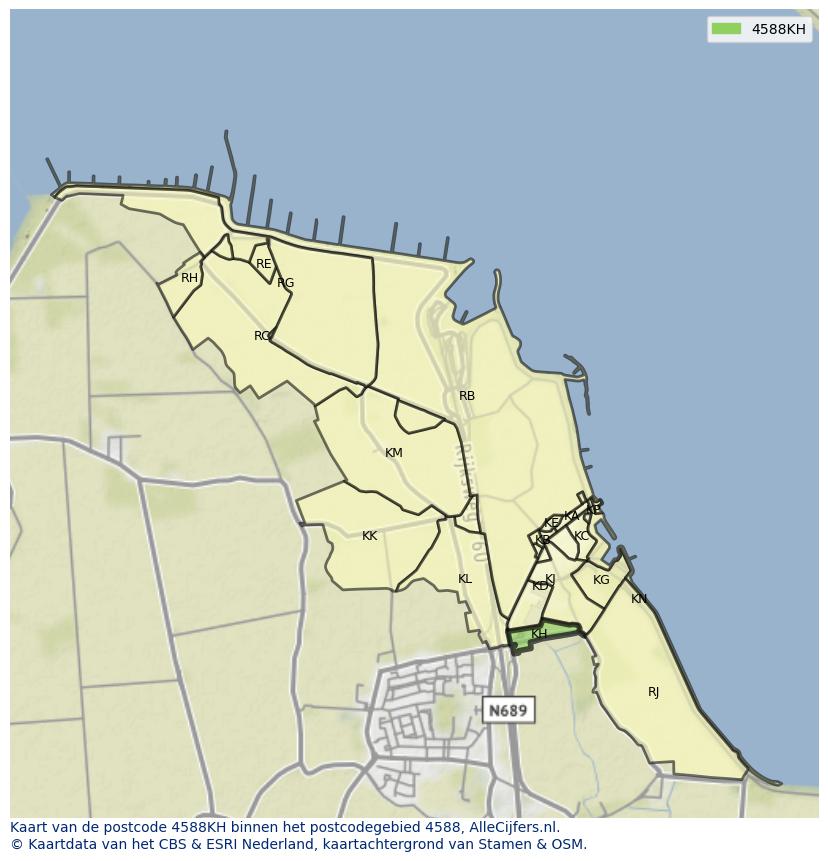 Afbeelding van het postcodegebied 4588 KH op de kaart.