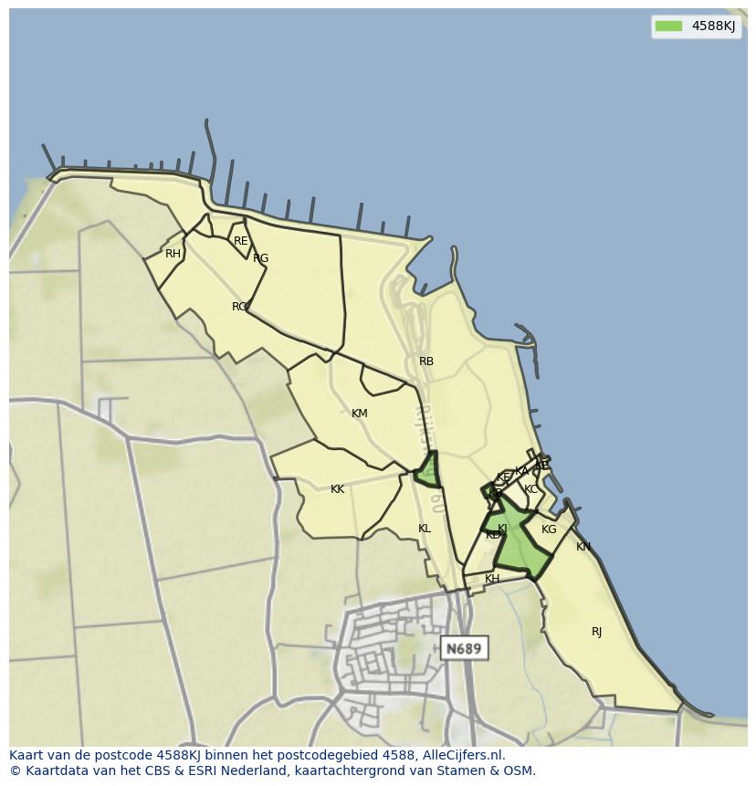 Afbeelding van het postcodegebied 4588 KJ op de kaart.