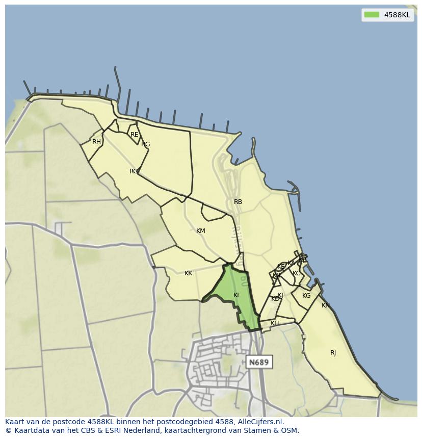 Afbeelding van het postcodegebied 4588 KL op de kaart.