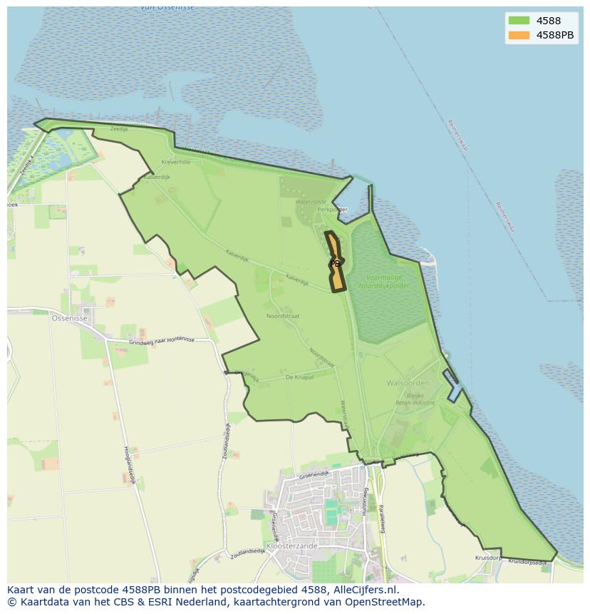 Afbeelding van het postcodegebied 4588 PB op de kaart.