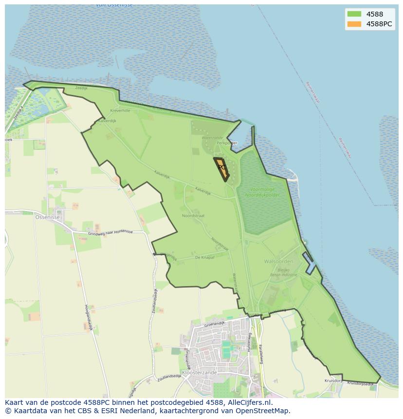 Afbeelding van het postcodegebied 4588 PC op de kaart.