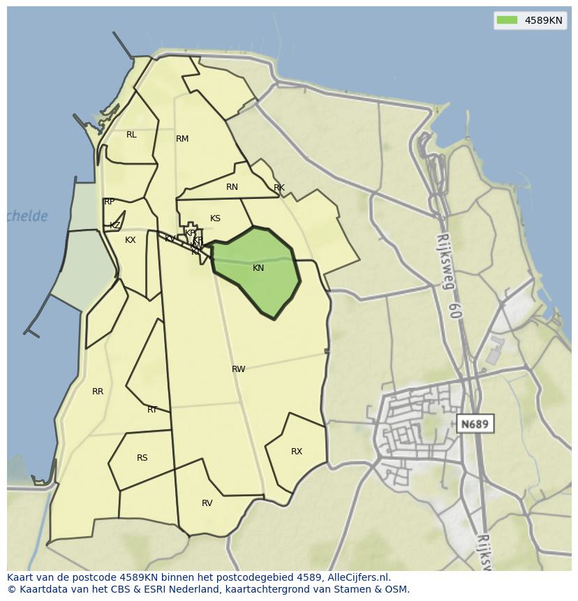 Afbeelding van het postcodegebied 4589 KN op de kaart.