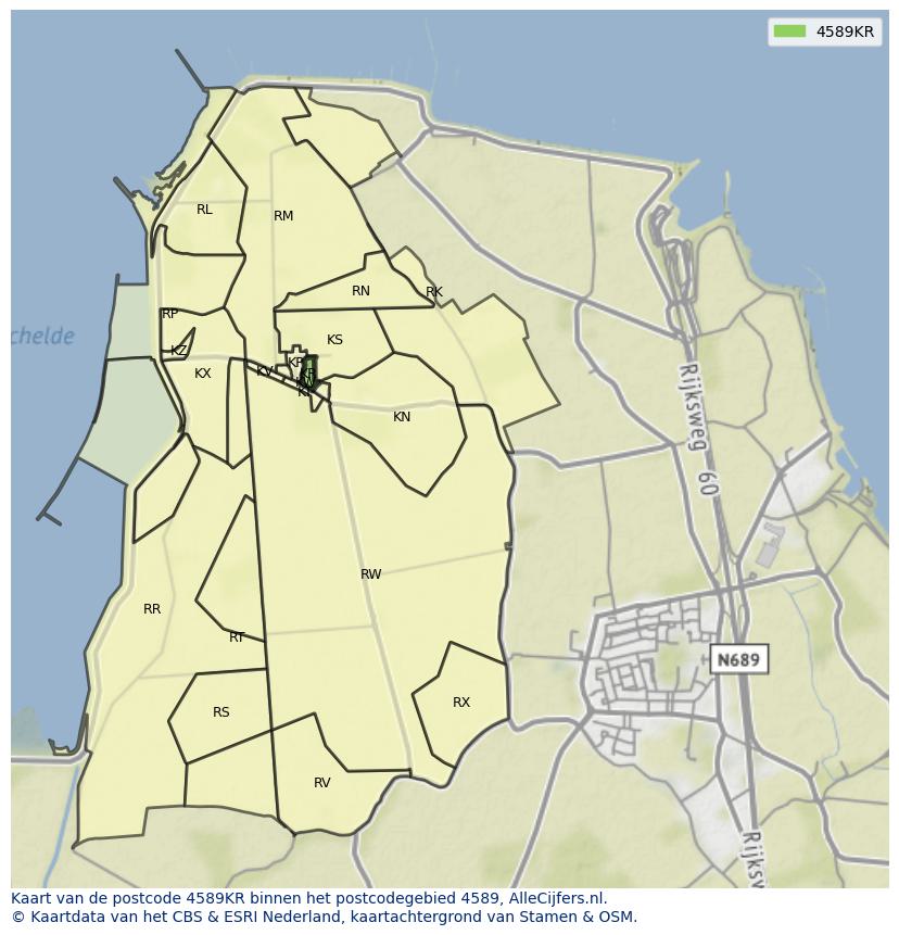 Afbeelding van het postcodegebied 4589 KR op de kaart.