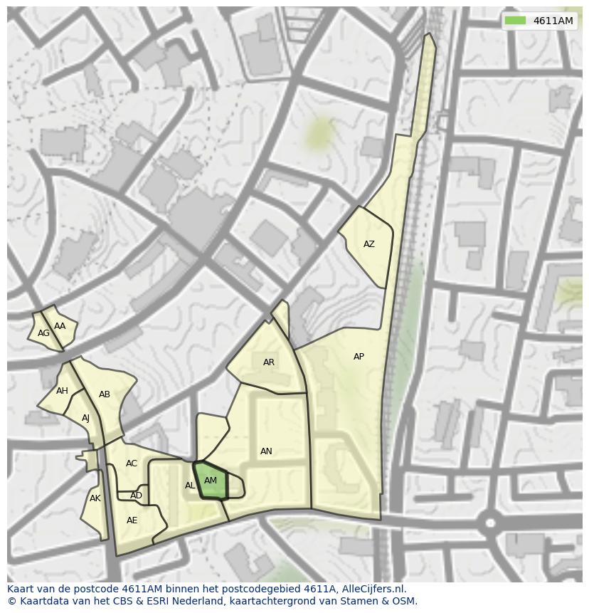 Afbeelding van het postcodegebied 4611 AM op de kaart.