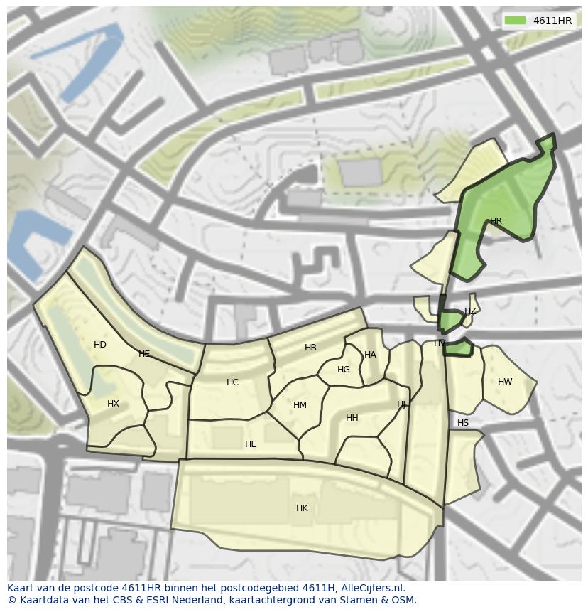 Afbeelding van het postcodegebied 4611 HR op de kaart.