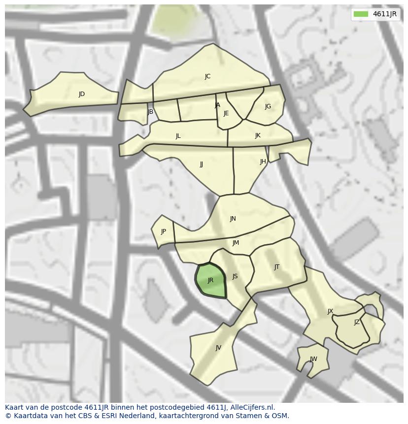 Afbeelding van het postcodegebied 4611 JR op de kaart.
