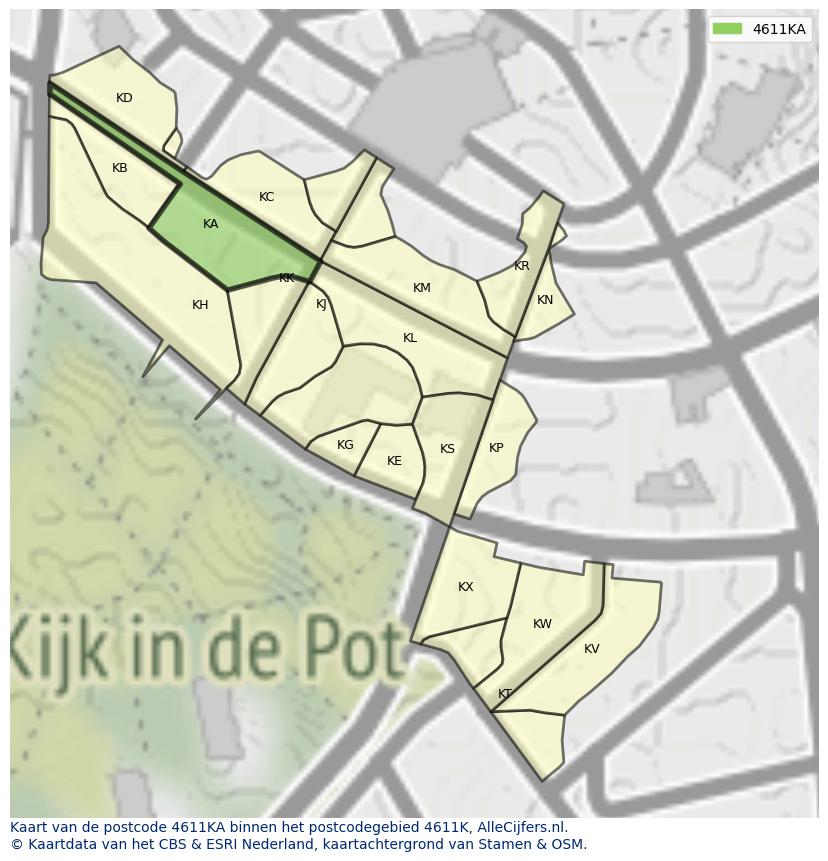 Afbeelding van het postcodegebied 4611 KA op de kaart.