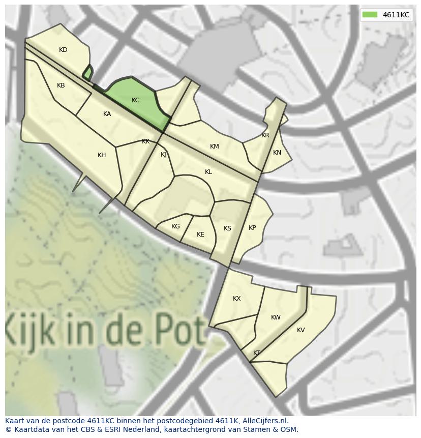 Afbeelding van het postcodegebied 4611 KC op de kaart.