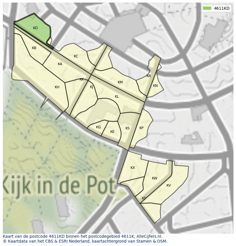 Afbeelding van het postcodegebied 4611 KD op de kaart.