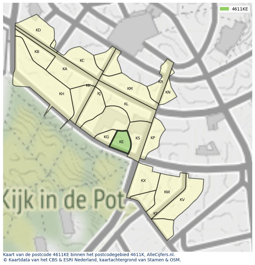 Afbeelding van het postcodegebied 4611 KE op de kaart.