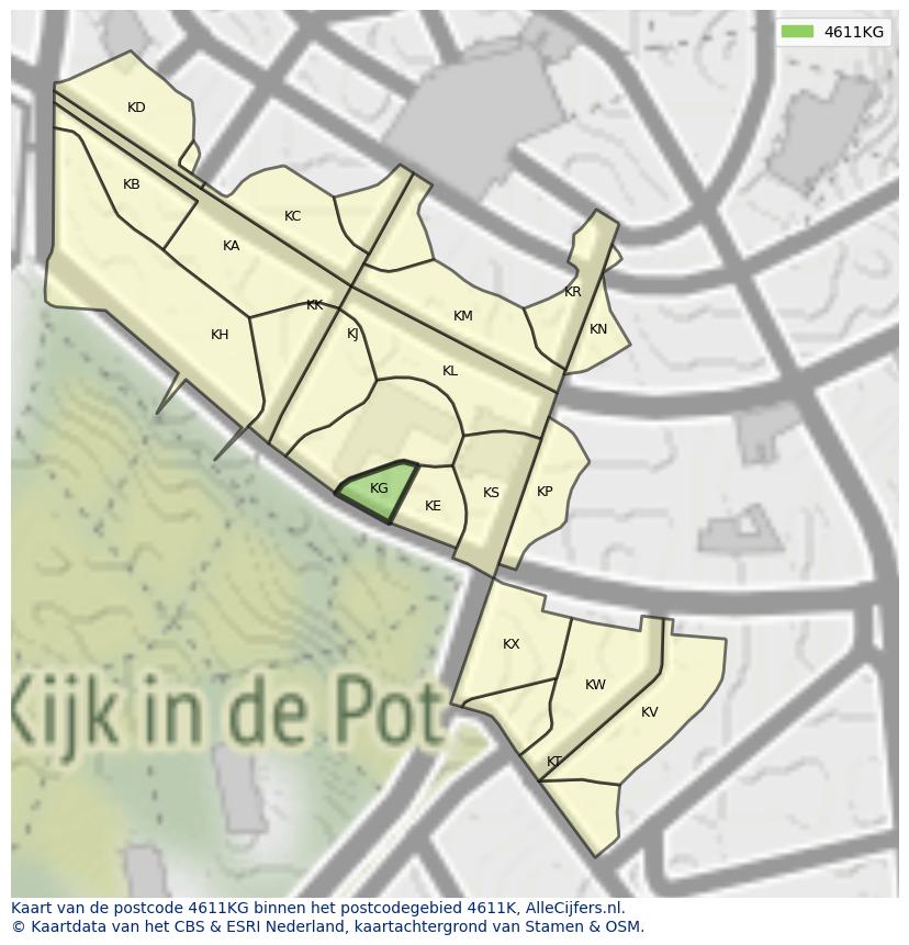 Afbeelding van het postcodegebied 4611 KG op de kaart.