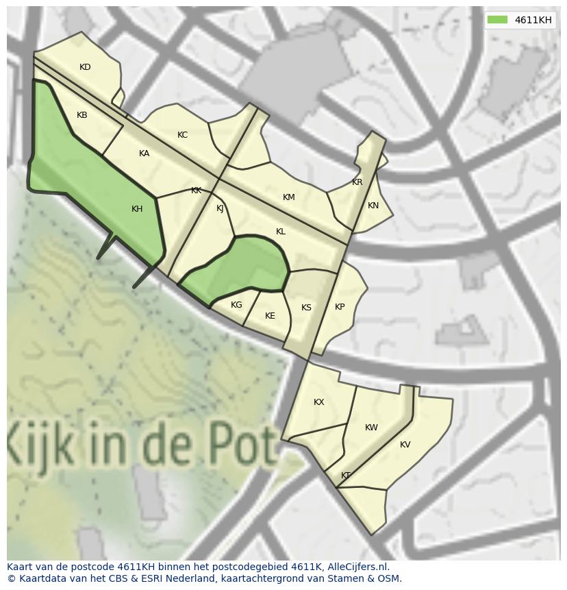 Afbeelding van het postcodegebied 4611 KH op de kaart.