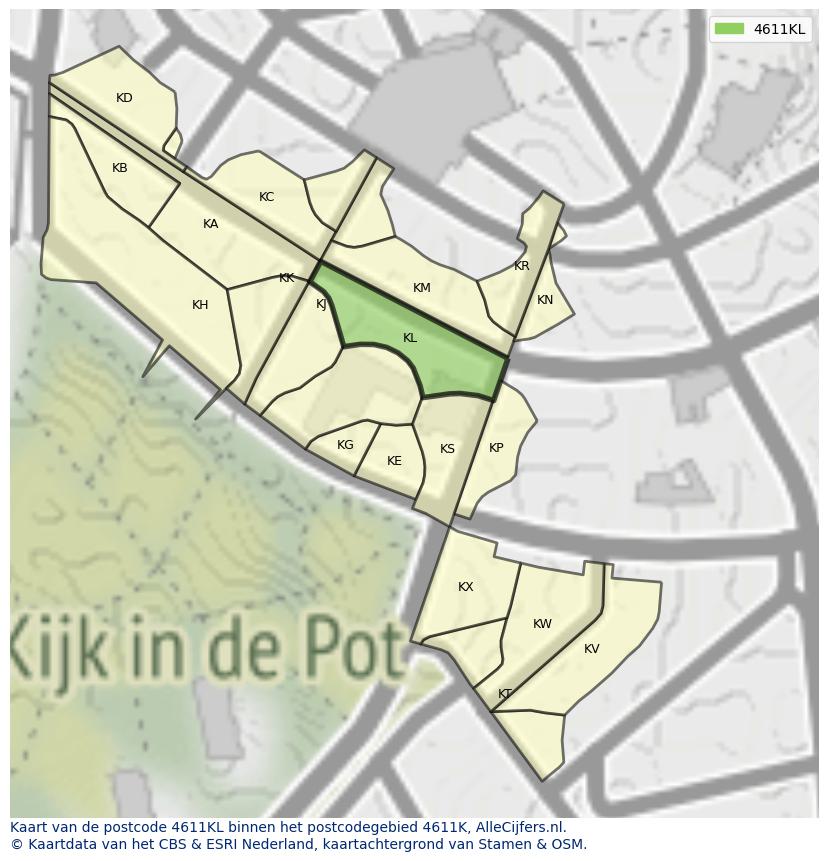 Afbeelding van het postcodegebied 4611 KL op de kaart.