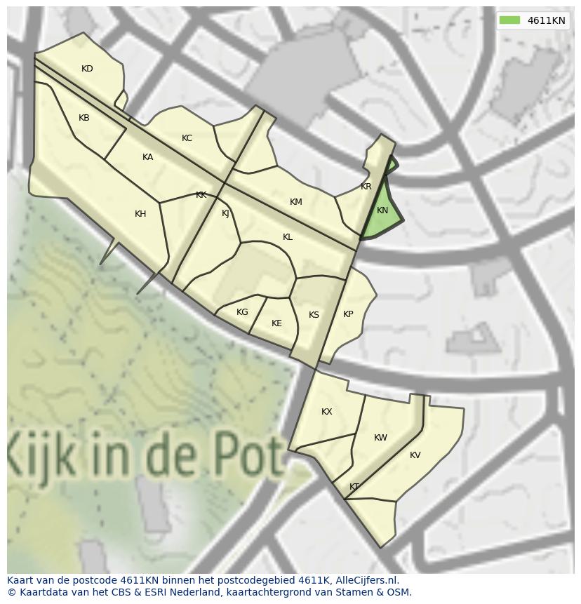 Afbeelding van het postcodegebied 4611 KN op de kaart.